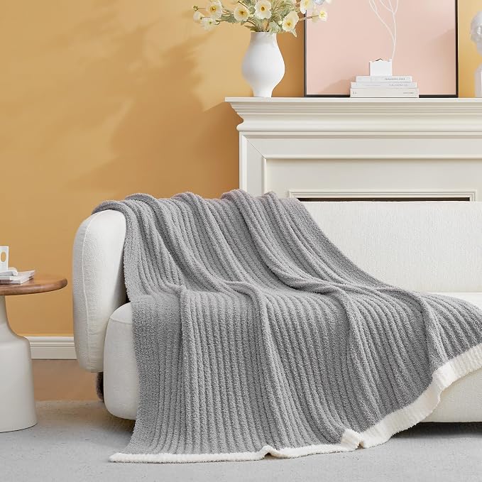 Snuggle Sac Soft Grey Throw Blanket for Couch, Microfiber Fluffy Knit Throws, Luxurious Fuzzy Blankets for Couch, Sofa, Travel, Grey, 50x60 inches