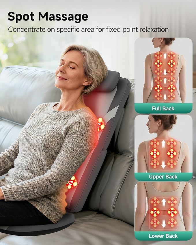 Snailax Back Massager for Full Back Pain Relief Deep Tissue, Long Track Dual 3D Shiatsu Rollers 3 Height Settings Foldable Massage Chair Pad with Heat, Vibration Heated Seat Cushion, Gifts for Mom Dad