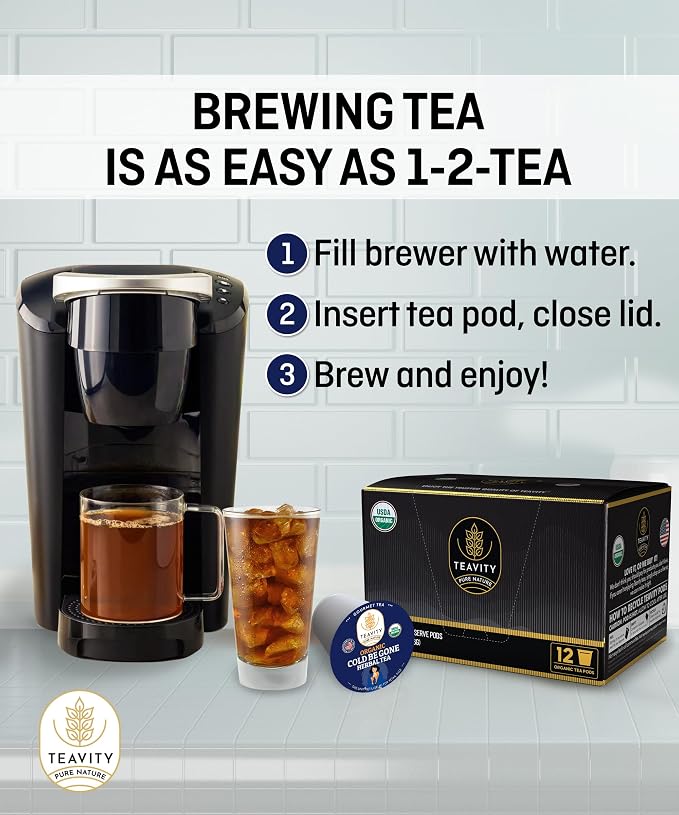 Organic Rooibos Tea Pods for Keurig with Lemon, Mint, Licorice - Unsweetened Decaf Tea for K Cup Brewing - Cold- Be-Gone by Teavity (36 Tea Pods)