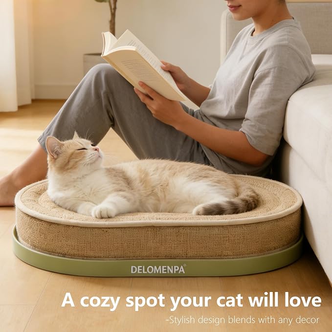 Large Sisal Cat Scratcher Lounge, 2-in-1 Cat Bed with Durable Base & Plush Foam Cushion, Non-Shedding Cat Scratching Pad for Indoor Cats,22"x14", No Mess Furniture Protector