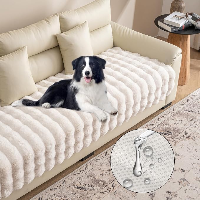Dogs/Cats Bed Mats, Dog Pad Washable Removable Couch Cover with Anti-Slip Back, Plush Long Fur Mat, Perfect for Small, Medium and Large Dogs.(White-Bubble, 30"x70")