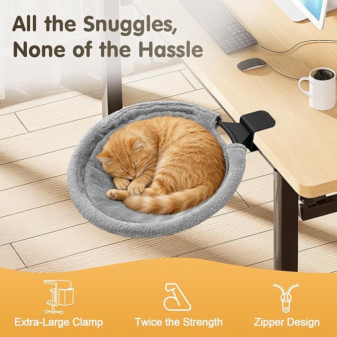 17.3" Extra Large Cat Desk Bed, 2 in 1 Comfy & Space-Saving Cats Bed for Desk, Cat Desk Hammock with Dual-Sided Reversible Mat for Hard Wall and Various Desktops-Maximum Hold Up to 40lb