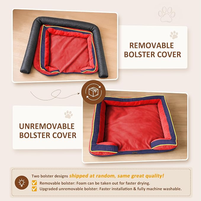 Comfort Expression Orthopedic Dog Bed for Extra Large Dogs with Bolster | Waterproof Dog Couch Bed with Washable Cover & Non-Slip Bottom, Supportive Egg Crate Foam XL Pet Bed, 45x35 Inch