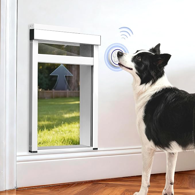 Automatic Dog Door for Wall,Smart Dog Door with Doorbell Active,No Collar | 4 Modes,Electronic Pet Door with Anti-Pinch, Aluminum,Pet-only Access,Telescoping Tunnel,Waterproof Windproof