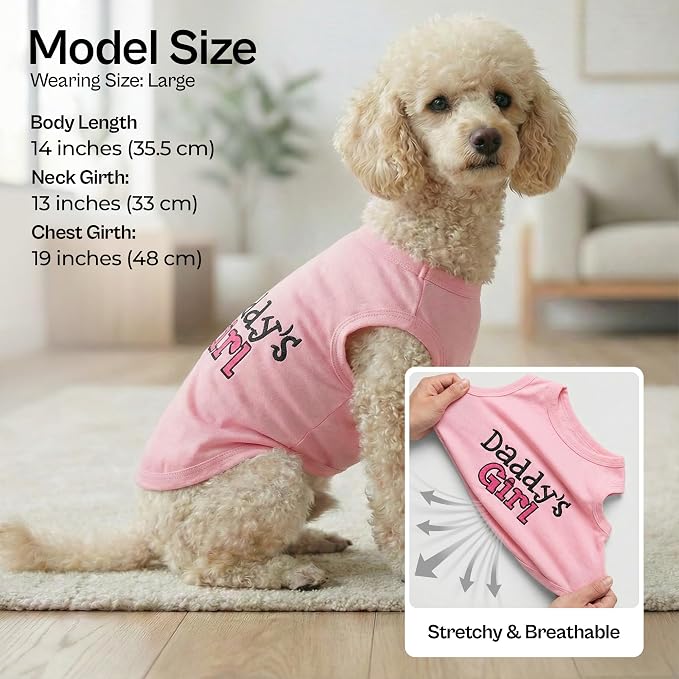Parisian Pet 2 Pack Dog Shirts – 100% Cotton Shirts for Large Dogs – Sleeveless I Love My Daddy & Daddy’s Girl Dog Clothes – Breathable Summer Pet Apparel - Stretchy and Stylish T Shirts for Dogs