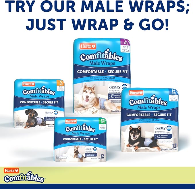 Hartz Comfitables Disposable Dog Diapers, Size XS 12 Count, Comfortable & Secure Fit, Easy to Put On, Super Absorbent Male and Female Diaper