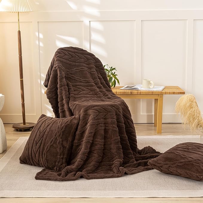 YUSOKI Sherpa Fleece Large Throw Blanket, Brown, 50"x65" | 3D Stylish Design,320GSM, Non-Shedding, Lightweight for All Season Use, stays fluffy after repeated washes, Perfect Gifts