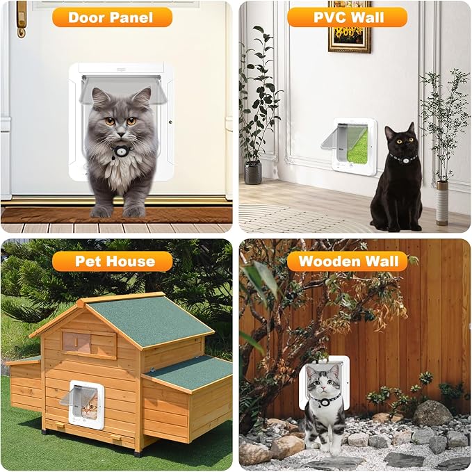 Smart Cat Door, Microchip Cat Door witmote Control, 4 Way Locking Cat Flap with RFID Collar Activated Automatic Opening CatDoor