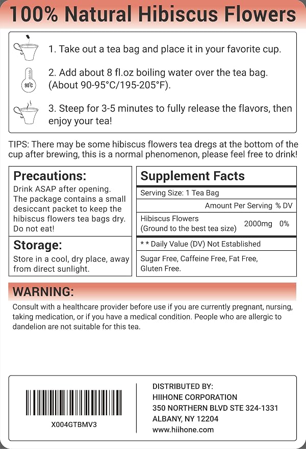 Hibiscus Tea Bags, Hibiscus Flower Herbal Tea - Caffeine & Sugar Free, 120 Teabags