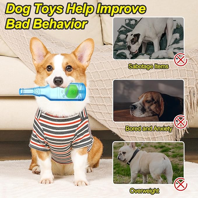 Water Bottle Dog Toy for Aggressive Chewers, Cute Squeaky Indestructible Water Bottle Dogs Chew Toys for Medium/Small Dogs Interactive Dog Toys to Exercise and Accompany (Blue)