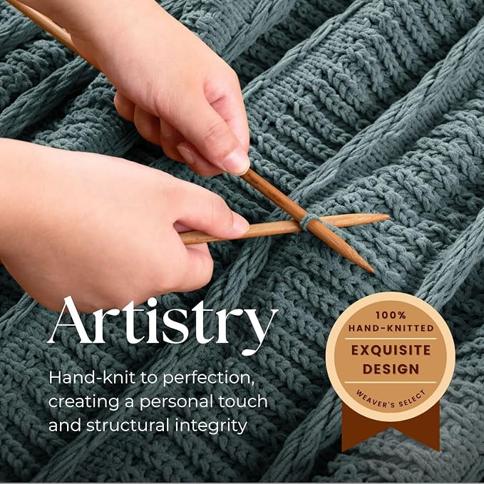 Boho Knitted Chenille Blanket with Tassels - Lightweight & Soft All-Season Throw - 3D Classic Pattern for Living Room Bedroom Couch, Celestial Blue, Throw 50"x60"