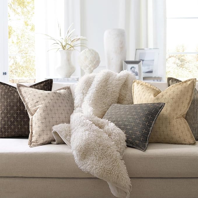 Pillow Covers 22x22 Set of 2 Soft Polyester Textured Pillow Covers with Stylish Flange Edge Cozy Farmhouse Throw Pillows for Couch Bed Sofa Living Room