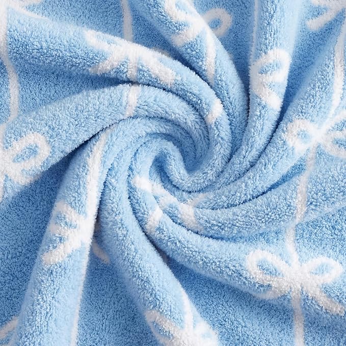 Soft Throw Blanket for Couch-Cozy Reversible Knitted Blankets | Lightweight Warm Fluffy Decor for Women, Mom, Her & Girls, Sofa, Chair, Bed, 50x60in, Blue Bow