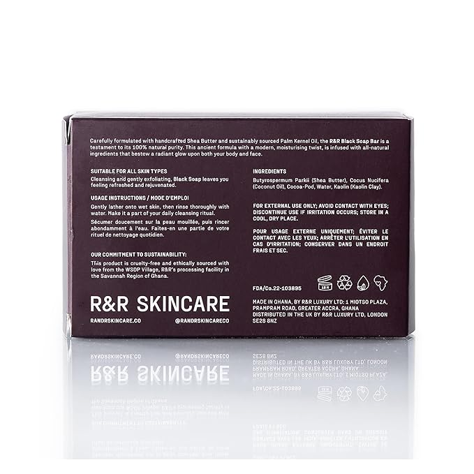 R&R Skincare Pure Black Soap Bar – African Black Soap for Face & Body – Handcrafted with Shea Butter & Palm Kernel Oil – Deep Cleansing & Moisturizing – Gentle for All Skin Types