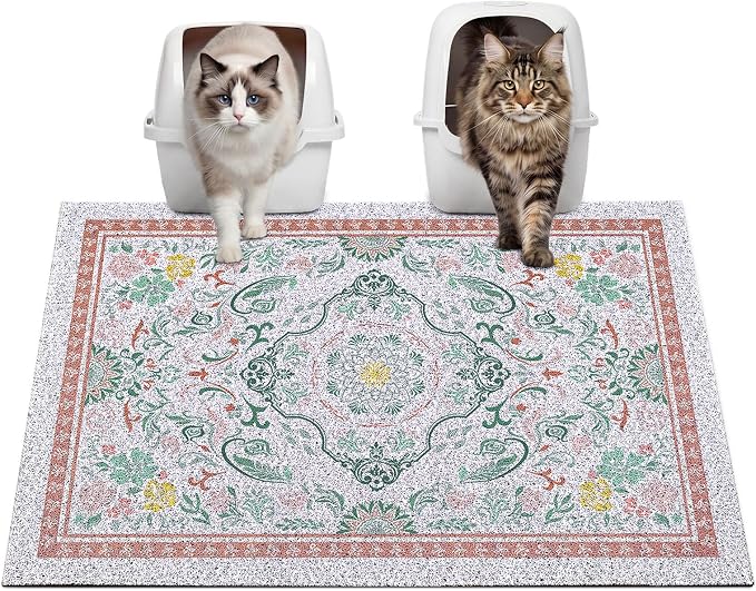 Glittme Cat Litter Mat, 33"x22" Non-Slip Washable Trapping Mat for Cats | Litter Trapping Mat With Thick PVC Coil To Catch Scatter, Soft On Paws And Waterproof Bottom To Protect Floors