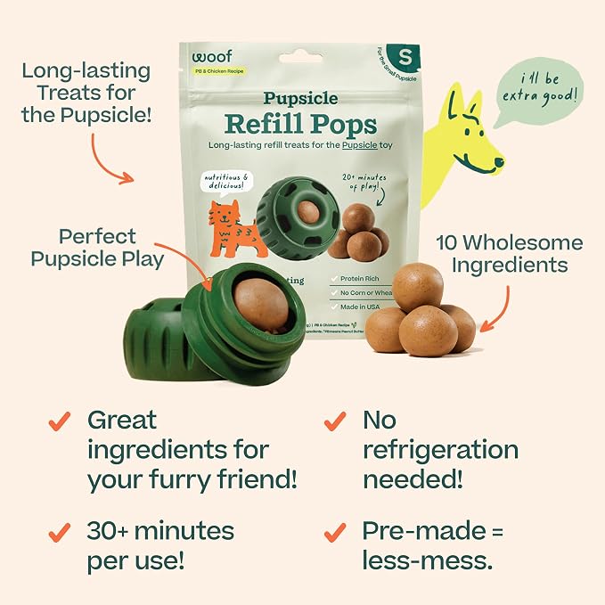 WOOF Pupsicle Chicken Refill Pops Dog Treats, Small, 10 Count, 3 Pack | For small Pupsicles, 30 total treats, chicken flavor, long-lasting treats, pre-made Pops, wholesome ingredients, shelf stable