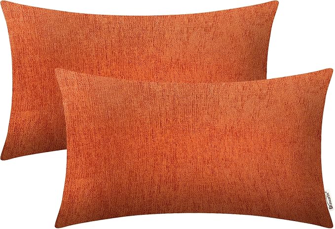 BRAWARM Throw Pillow Covers 12x20 Inches - Burnt Orange Chenille Lumbar Pillow Covers Pack of 2, Solid Dyed Soft Chenille Pillow Cases for Couch Sofa Bed Home Decoration