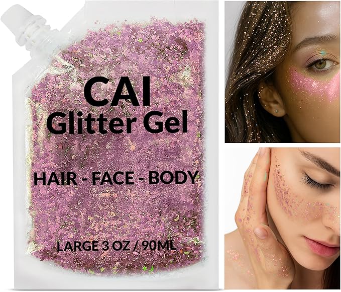 Face, Body & Hair Glitter Gel – Halloween Glitter for Kids and Women – 3 Oz Cosmetic-Grade Gel w/Moon & Stars for Festivals & Halloween Party, Easy Apply & Wash Off - Rose 1Pack