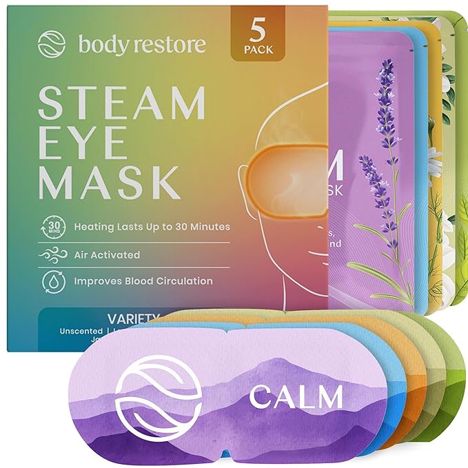 Body Restore Heated Eye Mask for Dry Eyes 5 Pack - Boo Basket Stuffers for Women, Self Heating Warm Compress, Christmas Stocking Stuffers, Birthday Gifts, White Elephant, Relaxation - Variety