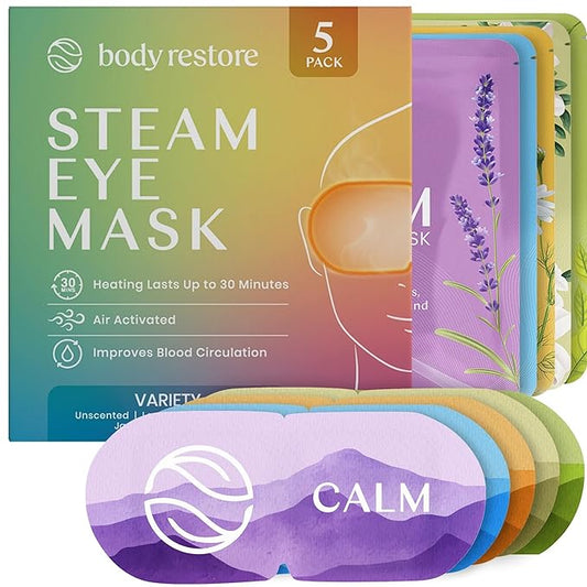 Body Restore Heated Eye Mask for Dry Eyes 5 Pack - Boo Basket Stuffers for Women, Self Heating Warm Compress, Christmas Stocking Stuffers, Birthday Gifts, White Elephant, Relaxation - Variety