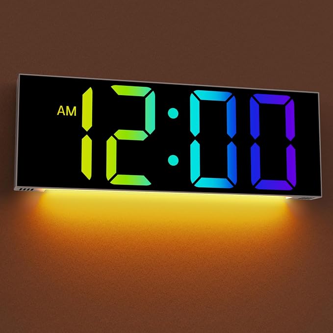 JALL Digital Wall Clock Large Display with Big LED Numbers, Remote Control, 8 RGB Colors, Auto DST, Night Light for Classroom Living Room Bedroom Birthday Gift for Senior(A White Shell, 12 inches)