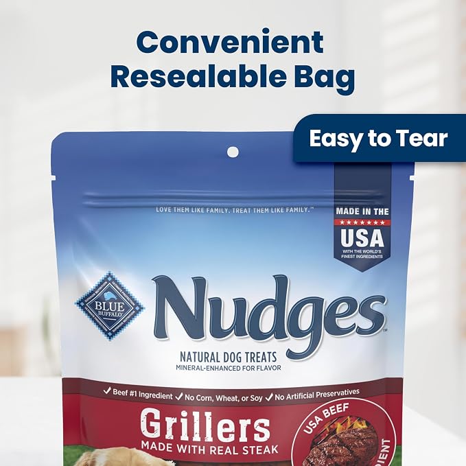 Blue Buffalo Nudges Grillers Steak Dog Treats, 16 oz | Real Beef First, Oven-Dried, Easy to Tear, For All Breed Sizes, No Artificial Preservatives