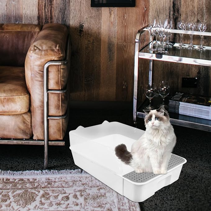 Detachable Semi-Enclosed Cat Litter Box Splash-Resistant Small White Cat Toilet Pan for Indoor Kitten Training and Litter Housebreaking