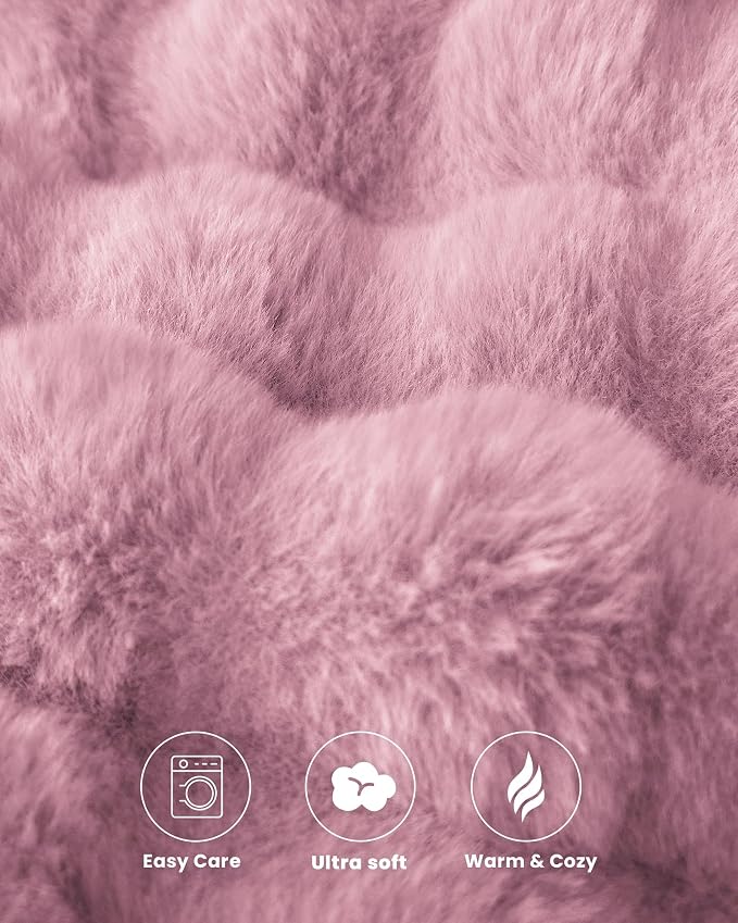 Ultra Soft Cozy Faux Fur Throw Blanket, Fuzzy Plush Thick Bubble Blanket, Oversize Luxury Fluffy Blanket for Couch, Sofa, Bedroom, and Living Room,50x60 Inches,Pink