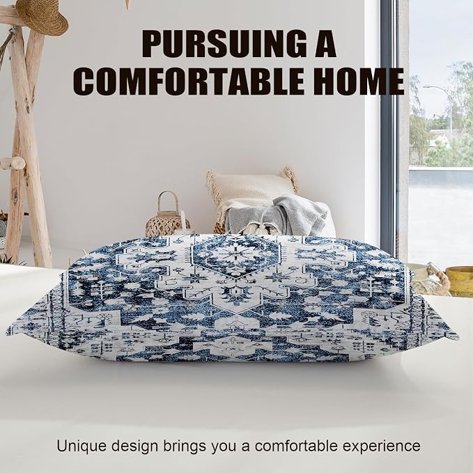 Boho Throw Pillow Covers 12x20 inch Set of 2,Soft Pillowcases Bohemia Carpet Printing Pattern Decorative Sofa Living Room Bed Rectangle Pillow Case Cushion Cover-Blue White