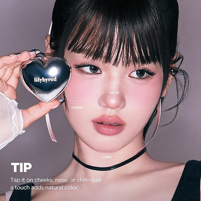 lilybyred Luv Beam Cheek Mousse | Heart-Shaped Korean Cream Blush, Airy Soft-Matte Texture, Soft-Focus & Pore-Blurring Finish, Seamless Buildable, Natural Flush, 0.13 oz. (08 Grape Yogurt Mousse)