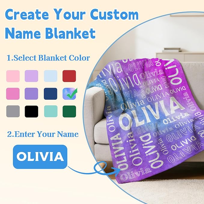 Personalized Name Blankets, Custom Blanket with Name for Kids Baby Girls Boys Adults, Customized Flannel Throw Blanket Gifts for Christmas Birthday Anniversary