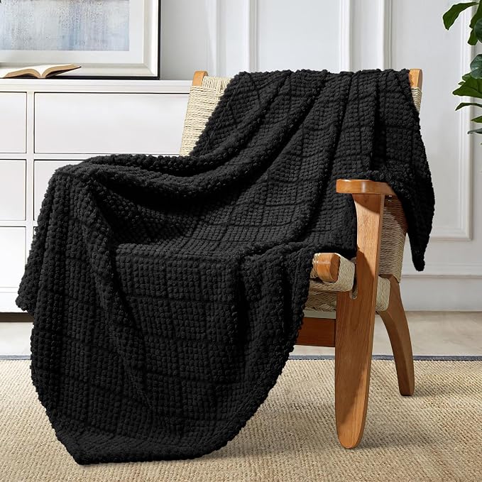Whale Flotilla Soft Fleece Throw Blanket for Couch, Black | Jacquard Waffle Blankets for Home Decor, Lightweight and Cozy, All Season Suitable, 50x60 Inch