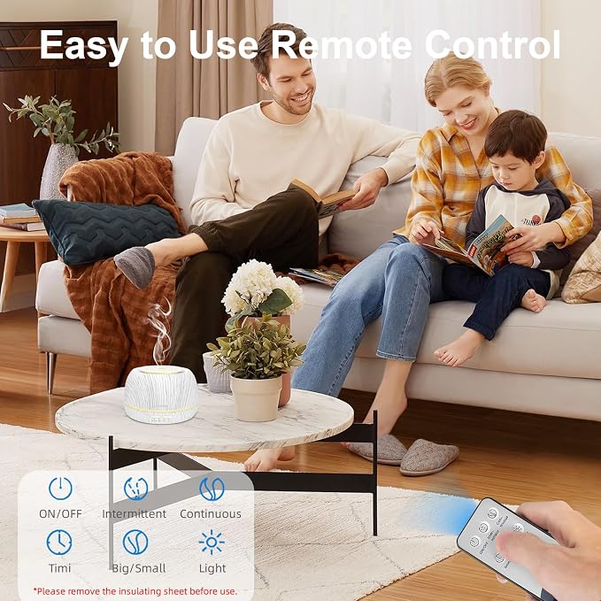 SEEDSEEL 300ML Essential Oil Diffuser, Aromatherapy Diffuser,with Remote Control, 7-Color LED Lights,8 Hours Run Time,Suitable for Home, Bedroom