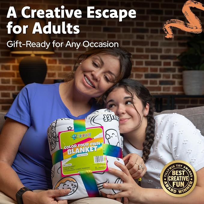 Craftikit Coffee Coloring in Blanket for Adults - Sherpa Throw -15 Markers | 40" x 60", Fabric Markers Included, Permanent Vibrant Fleece Design, Ages 3+, Machine Washable, Gift Wrapped