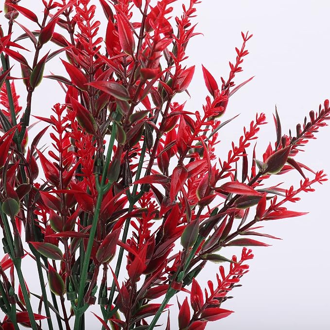 RECUTMS Artificial Outdoor Plant UV Resistant Artificial Greenery Lavender | 20 Bundles UV Resistant Hanging Planter Red Flora Fence Indoor Outside Decor Wedding Table Flowers Arrangement Bouquet Filler