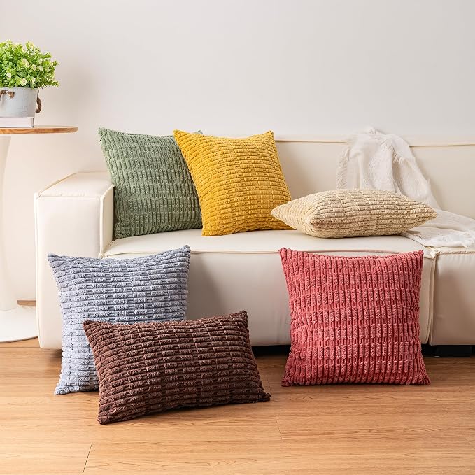 Aegero Pack of 2 Corduroy Decorative Throw Pillow Covers 12x20 Inch, Red | Fall Soft Striped Pillow Covers Modern Farmhouse Home Decor Christmas Throw Pillow Covers for Sofa Living Room Couch Bed