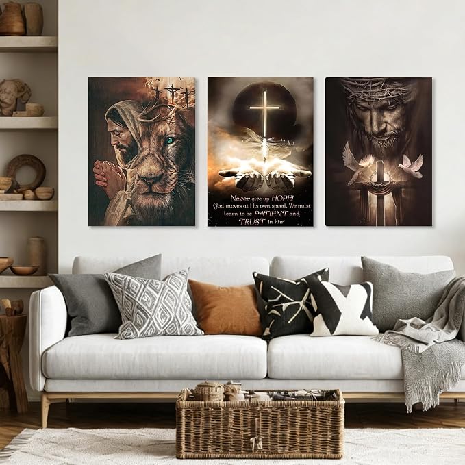Fantasy Artists 3Pcs Jesus Wall Art, Christian Wall Decor for Biblical Room, Unframed Canvas Painting Prints, Religious Art Posters for Church Living Room Bathroom, 20" X 30"