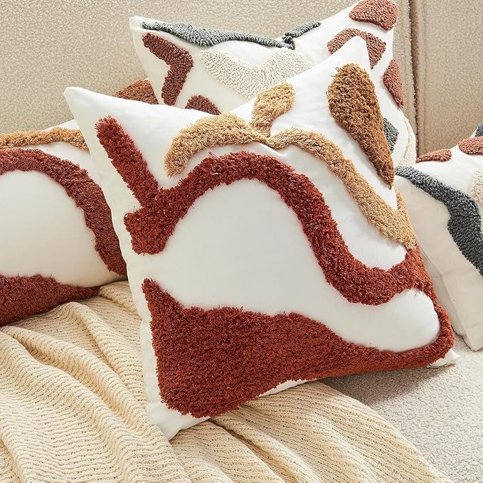 lifein Boho Pillow Covers 18x18 Set of 2 Boho Tufted Throw Pillow Covers Aesthetic Decorative Cushion Covers Farmhouse Pillow Case for Couch Sofa Bed Living Room,Home Decor