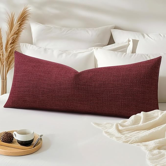 OTOSTAR Linen Throw Pillow Cover Set of 1 Decorative Long Lumbar Pillowcase Rectangle Cushion Cover 14x36 Inch for Home Decor Sofa Bedroom Car 35 x 90CM Burgundy