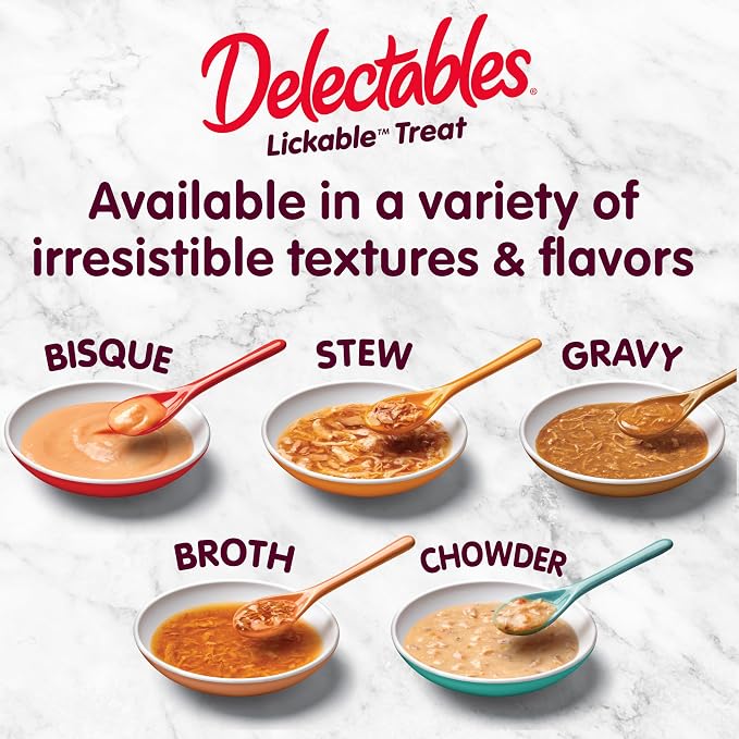 Delectables Lickable Treat Stew Wet Cat Treat with Real Tuna & Shrimp, Food Topper, Hydrating, Grain-Free, No Fillers, No By-Products, No Added Preservatives, 1.4oz Pouch, 12ct