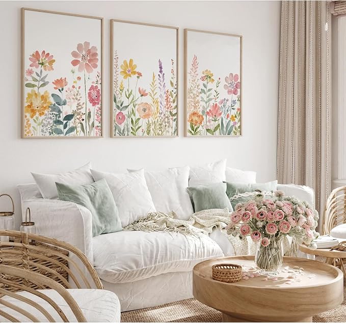 Watercolor Wildflower Wall Art Decor Colorful Flower Pictures Canvas Floral Botanical Wall Art Vintage Prints Poster Floral Painting Artwork for Living Room Bedroom 12x16 Inch Unframed Set of 3
