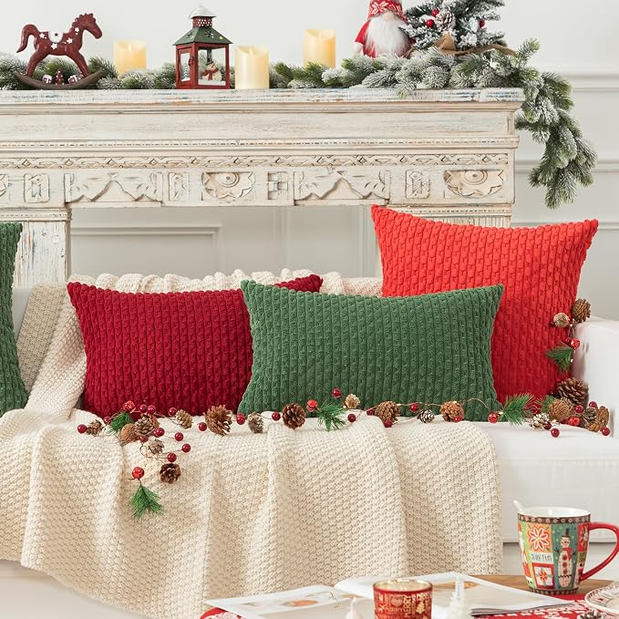 Kevin Textile Soft Corduroy 14"x24" Lumbar Pillow Cover 1 Pack, Burgundy | Boho Stripe Plush Corduroy Decorative Oblong Cushion Cover Modern Farmhouse Home Decor for Sofa Couch Bed Chair