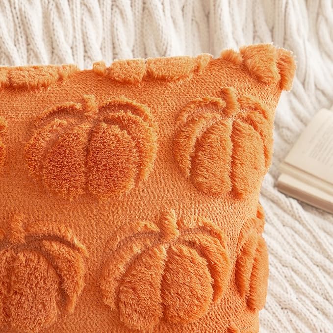 MIULEE Fall Pillow Covers Pumpkin Fall Decor 24x24 Orange | Set of 2 Fall Decorations for Home, Plush Faux Fur Farmhouse Accent Pillowcases, Porch Sofa Couch Cushion Bed Livingroom