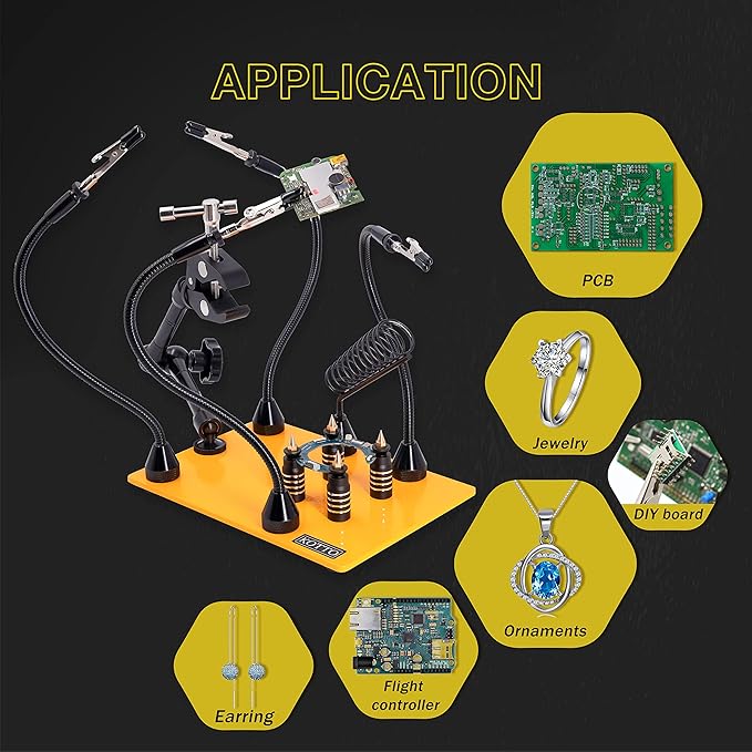 KOTTO Helping Hands Soldering, Third Hand Soldering Tools PCB Holder Four Arms Helping Hands Crafts Jewelry Hobby Workshop Helping Station Non-slip Steel Weighted Base