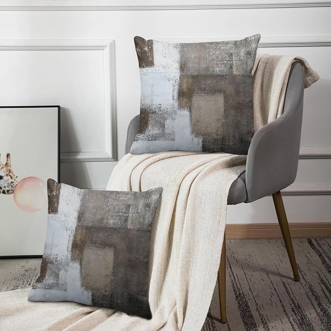 Emvency Throw Pillow Covers Set of 2, 18 x 18 Inch, Brown Grey | Abstract Modern Painting Outdoor Decorative Square Pillow Cases Couch Cushion Case for Couch Bed Sofa Living Room Home Decor