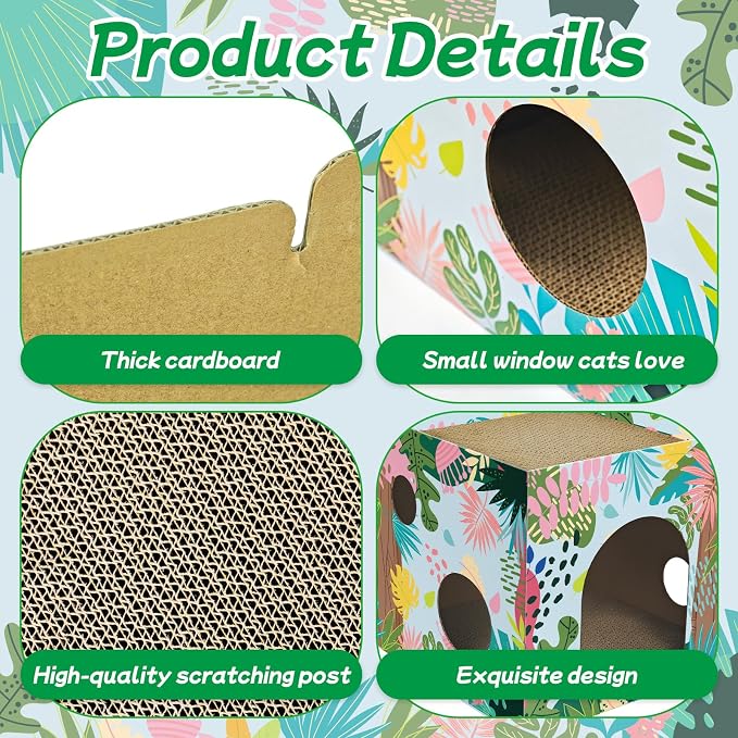 Cinrobiye Cardboard Cat House with 2 Pcs Scratching Pad，Pet Hideaway Cave Board Bed Playhouse Condo Box Decor Small Animals Scratcher Bed for Indoor Cats Kittens Rabbits Bunny
