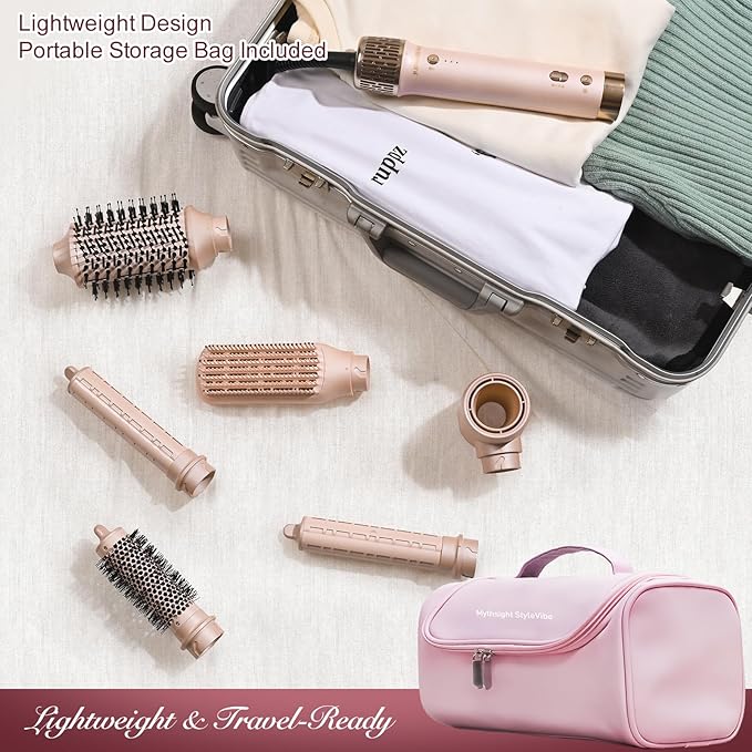 Mythsight Dual Voltage StyleVibe 6-in-1 Air Styler, Hair Dryer & Blow Dryer Brush with Travel Case - Auto Wrap Curls (L/R), Fast Drying, Thermal Brush for Blowouts & Frizz-Free Volume, No Heat Damage