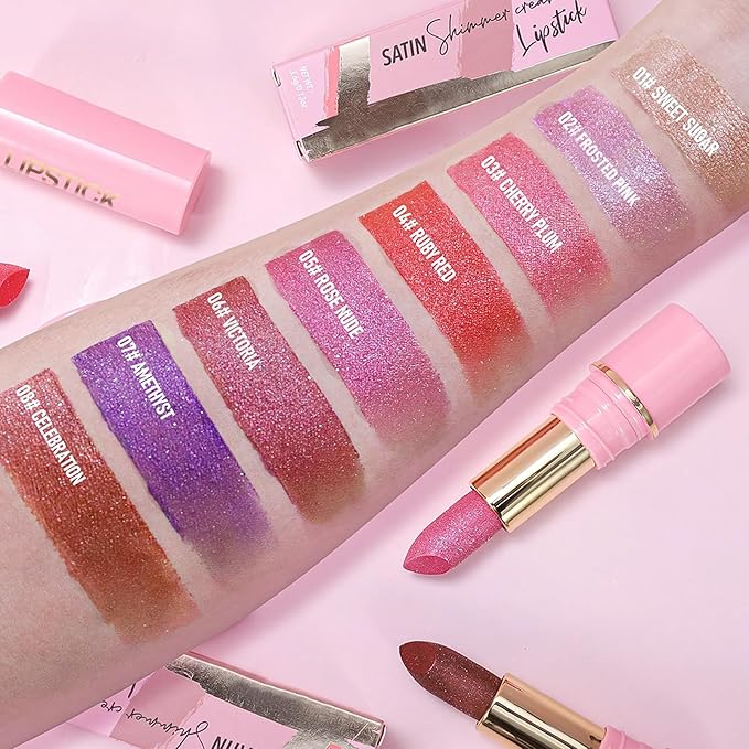 Metallic Lipstick Glitter Lip Stick Long Lasting Waterproof Shine Lip Crayon without Drying or Fading Sparkling High Pigmented Lip Stain Transfer-proof Wear Full Coverage Makeup for Women, 7