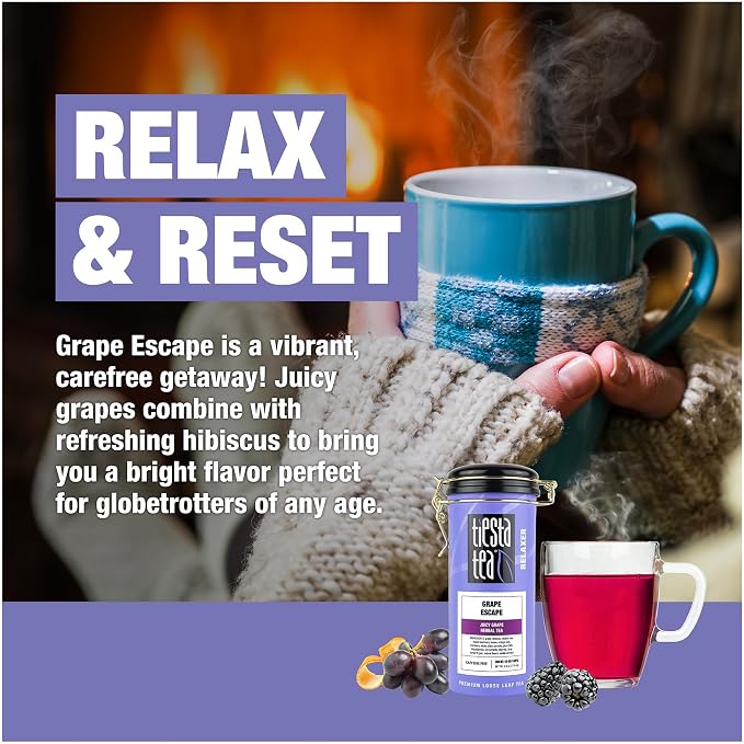 Tiesta Tea - Grape Escape, Loose Leaf, Juicy Grape Herbal Tea, Non Caffeinated Fruit Blends, Make Hot or Iced Up to 50 Cups, 4 oz Refillable Tin