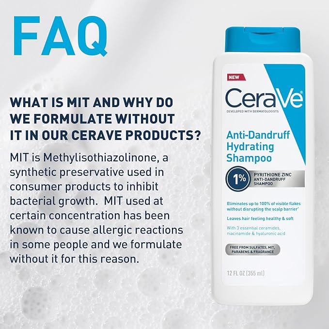 CeraVe Hydrating Anti Dandruff Shampoo, 1% Pyrithione Zinc Dandruff Treatment With Ceramides, Niacinamide, Hyaluronic Acid, Eliminate Flake,Provides Itchy Scalp Relief, Sulfate-Free, 12 Oz (Pack of 2)